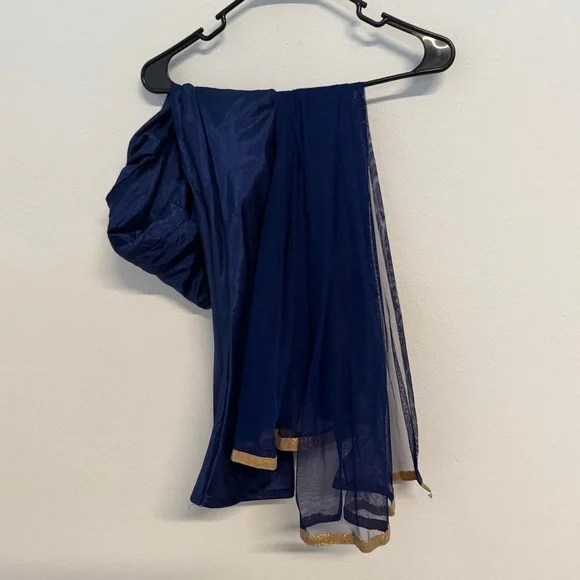 Girls Hot Pink Navy Gold Embroidered Formal Anarkali Dress with Dupatta - Picture 3 of 6